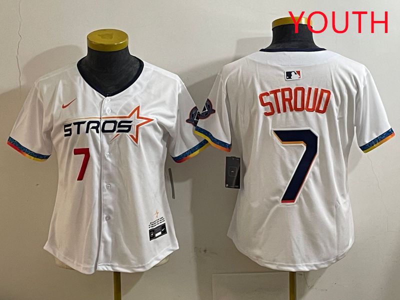 Youth Houston Astros 7 Stroud White Fourth generation Joint Name Nike 2025 MLB Jersey style 3